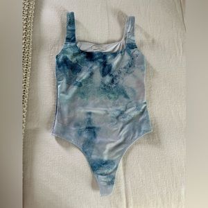 Babaton Blue Watercolor Square Neck Body Suit